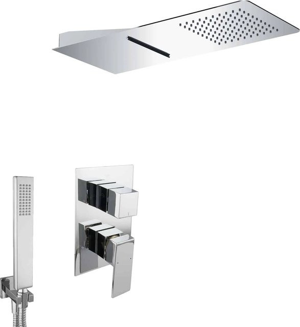 PaulGurkes Wasserfall Duschset Unterputz Duschsystem mit Handbrause in Chrom und Silber - Bild 1