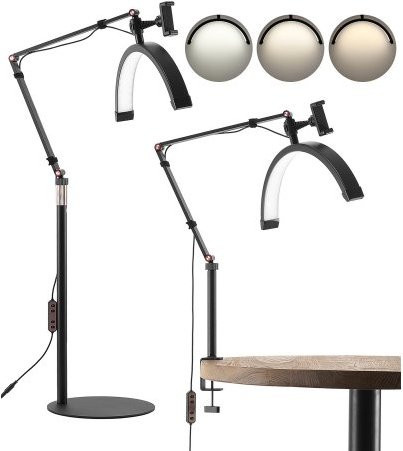 VEVOR Half Moon LED Licht 2 in 1 als Boden- und Schreibtischlampe für Wimpernverlängerungen, Kosmetiklampe in Schwarz mit Fernbedienung und Handyhalterung - Bild 1