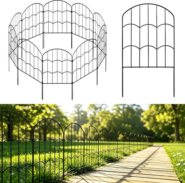 Hypmark 10er Set Metallkanten-Dekorationstafel für den Garten in Schwarz, gewölbte Form als Tierbarriere und Pflanzenumrandung, B: 61 cm, H: 33 cm - Bild 1