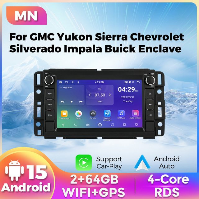 STRONGNAVI Android 15 Autoradio mit 7 Zoll Display für GMC Yukon Sierra Chevrolet Silverado Impala Buick Enclave in Schwarz mit GPS und Carplay - Bild 1