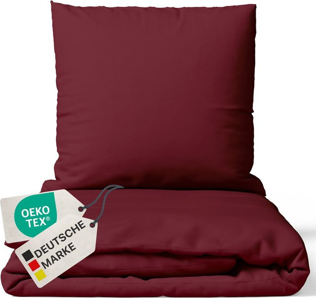 NYVI Bettwäsche Set DreamScience Renforcé aus 100% Baumwolle, Uni Bordeaux, mit Reißverschluss, B/T/H: 155 x 220 cm und 80 x 80 cm - Bild 1