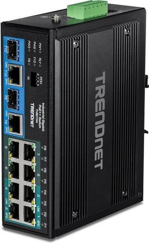 TRENDnet TI-BG104 Industrial Unmanaged Switch in Schwarz mit 4 x 10/100/1000 PoE++, 4 x 10/100/1000 PoE+ und 2 x Combo Gigabit SFP/RJ-45, 360 W PoE++ Budget - Bild 1