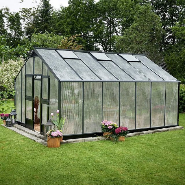 Juliana Gewächshaus Gärtner 18 in Anthrazit mit Aluminiumrahmen, Polycarbonat-Verglasung und Satteldach - Bild 1