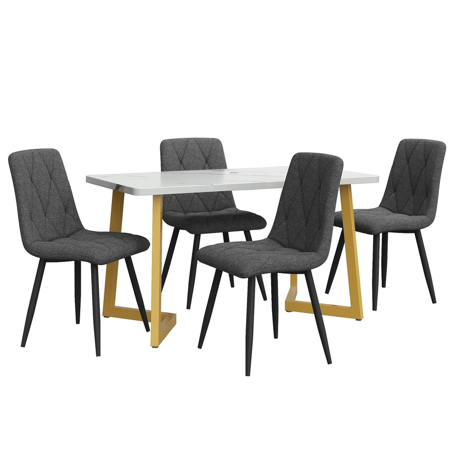 Merax Essgruppe 5-teilig mit Esstisch und 4 Leinenstühlen in Dunkelgrau und Gold, B/T/H: 117 x 68 x 75 cm - Bild 2
