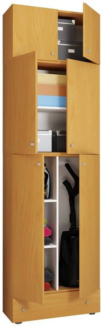 VCM Besenschrank Lona Mehrzweckschrank in Buche Nachbildung Weiß mit 6 Fächern, Türen und Schubladen, H x B x T: 240 x 70 x 39 cm - Bild 2