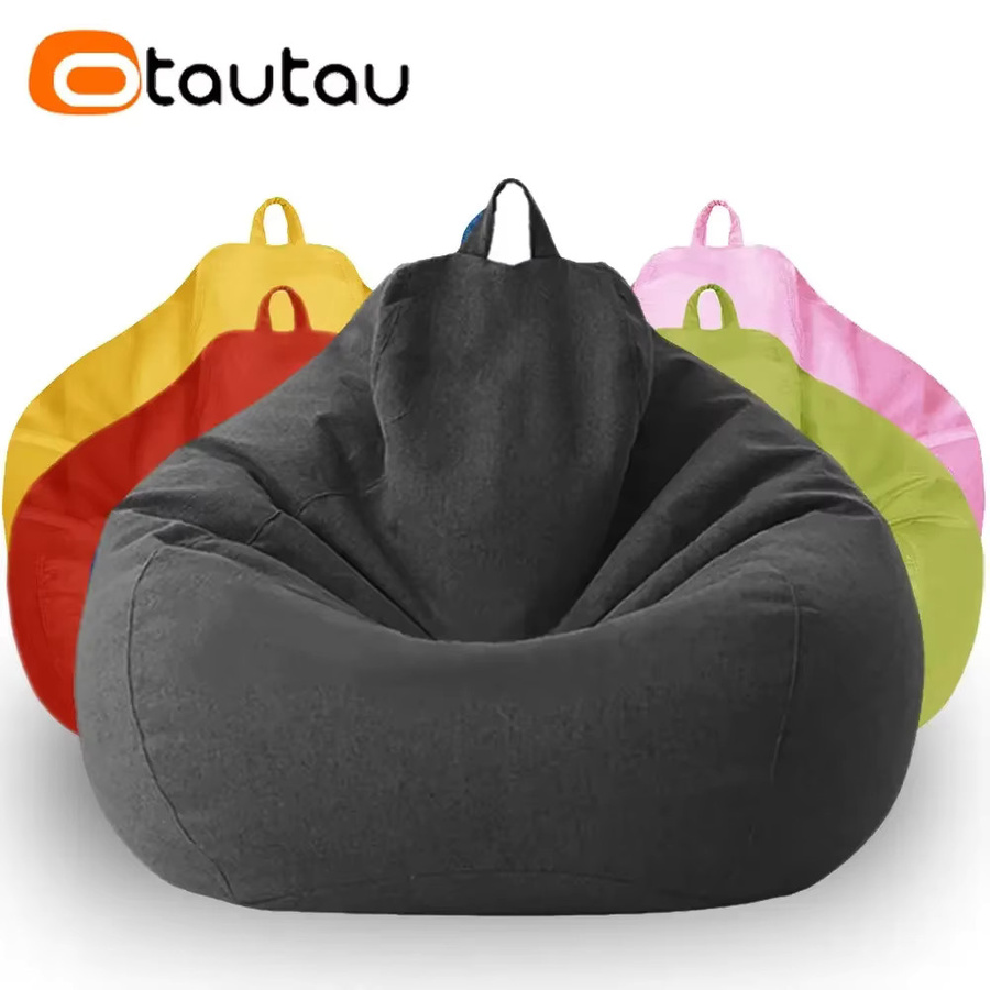 OTAUTAU Sitzsack-Sofa aus Baumwollleinen in Rot, gefüllter BeanBag Relax Lounge Couch für das Schlafzimmer, Durchmesser: 70 cm - Bild 2