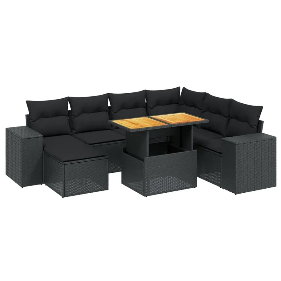 vidaXL 8-teilige Garten-Sofagarnitur aus Poly-Rattan in Schwarz mit Kissen und Akazienholz - Bild 2