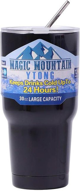 Magischer Thermosbecher aus Edelstahl mit Strohhalm, vakuumisolierte Flasche für Eiskaffee und Outdoor, 900ml, Schwarz, Mango Event - Bild 1