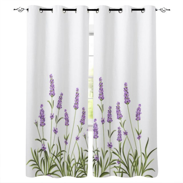 Super Six Fenstervorhang mit lila Lavendelblüten-Design, semi-transparent, Polyester, Farbe: Lila/Weiß, B: 100 cm, H: 160 cm, 2er-Set - Bild 1