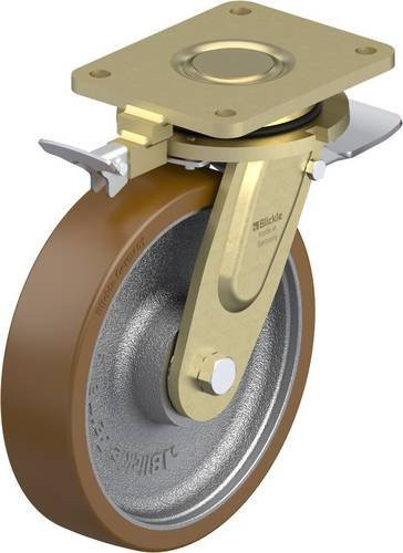 Blickle Lenkrolle mit Feststeller 760722 LS-GB 250K-ST-RI4, silber, Rad-Durchmesser: 25 cm, Tragfähigkeit: 1500 kg - Bild 1
