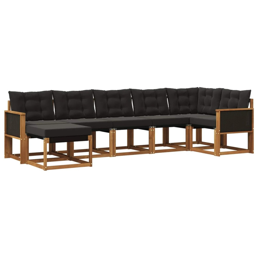 vidaXL Outdoor-Sofagarnitur L-Form aus Akazienholz mit 7 Kissen in Natur und Schwarz - Bild 2