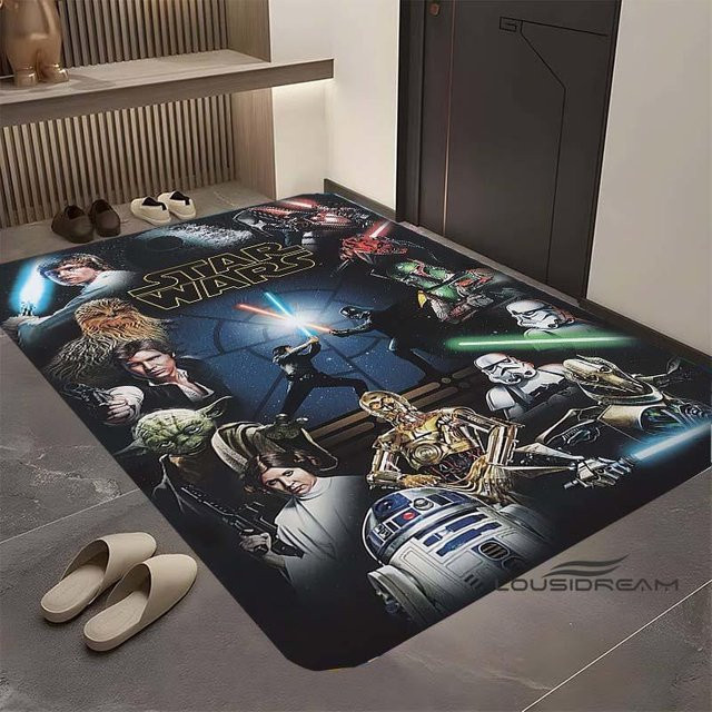 Star Wars Cartoon Teppich mit Retro Galaxie Weltraum Raumschiff Muster, rutschfest und waschbar, B/B: 120 x 80 cm - Bild 1