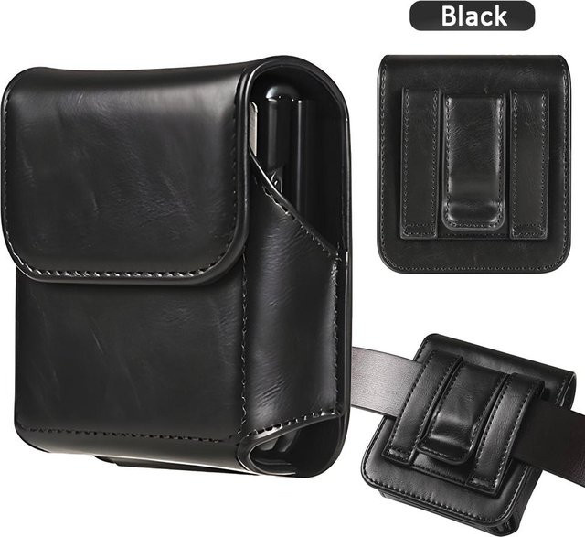 Handytasche aus echtem Leder für Samsung Z Flip 6 5G und Moto Razr 40 Ultra mit Gürtelclip und Hüfttasche, Farbe: Schwarz - Bild 1