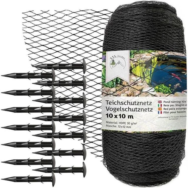TTL GARDEN Teichschutznetz Anthrazit aus HDPE mit 12x12mm Maschenweite, Fläche: 10 x 10 m - Bild 1