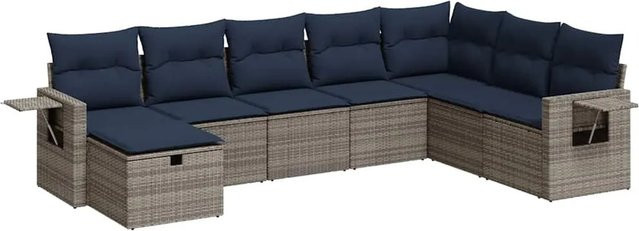 vidaXL 8-teilige Garten-Sofagarnitur in L-Form aus grauem Poly-Rattan mit Kissen und pulverbeschichtetem Stahlgestell - Bild 1