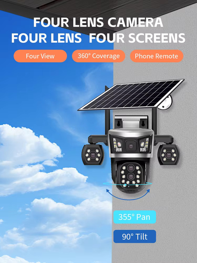 V380 4G Solar-Sicherheitskamera für Außenbereich mit 4 Linsen, 8-fachem optischem Zoom und 360° PTZ Überwachung inklusive Menschenerkennung und 24-Stunden-Aufzeichnung - Bild 7