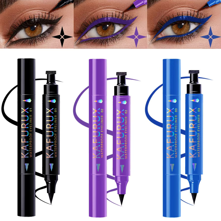 KAFURUX Eyeliner-Stift, 3 Farben, wasserfest, Schwarz, Blau, Lila, Unisex - Bild 3