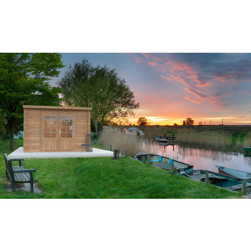 Palmako Ella Holz-Gartenhaus aus Fichte in Hellbraun mit Flachdach und Blockbohlenbauweise B/H/T: 323 x 214 x 300 cm - Bild 3