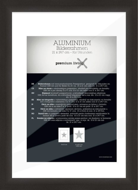Premium Living Bilderrahmen aus Aluminium in Schwarz für A4, Breite: 21 cm, Höhe: 29,7 cm - Bild 1