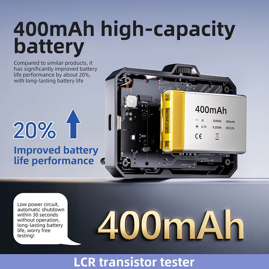 Gaqqee LCR-D2 Transistor-Tester Komponentenmessgerät in Schwarz mit Automatischer Erkennung für MOSFET, Diode, Kondensator, ESR-Test und IR-Decoder für die Elektronik-Reparatur - Bild 5