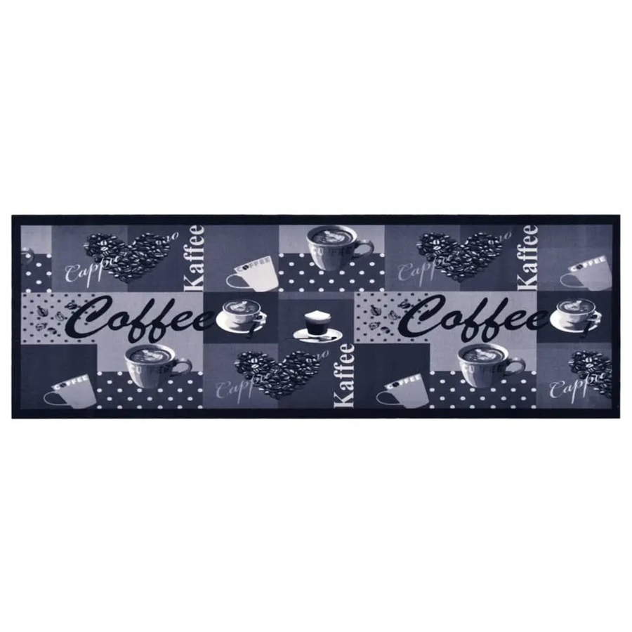 vidaXL Küchenteppich mit Kaffee-Aufdruck, Blau, B/T: 60 x 180 cm, rutschfest und waschbar - Bild 2