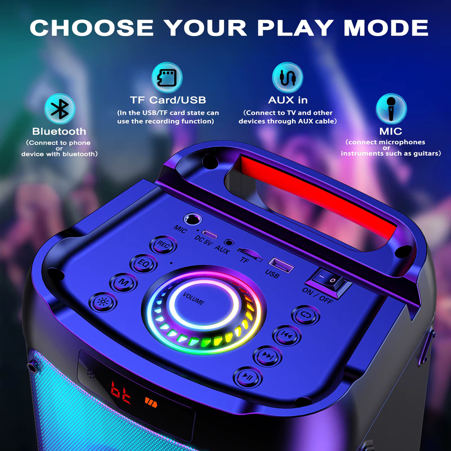 FanFun Kabelloser Bluetooth-Lautsprecher als Karaoke-Maschine mit 2 Mikrofonen und LED-Licht für deine Party zu Hause - Bild 3