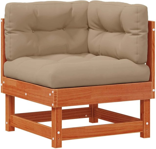 vidaXL Gartenecksofa aus massivem Kiefernholz in Braun mit Stoffbezug und reversibler Sitzfläche - Bild 1
