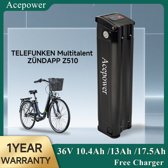 Telefunken E-Bike Akku Silberfisch für Multitalent und Zündapp Z510, 36V, 10,4Ah - Bild 1