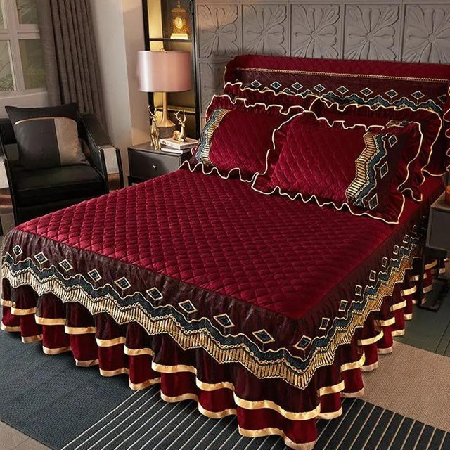 Super Six Luxuriöse Winter-Tagesdecke aus gestepptem Kristallsamt und Flanell in Rot, B/B: 180 x 220 cm - Bild 1