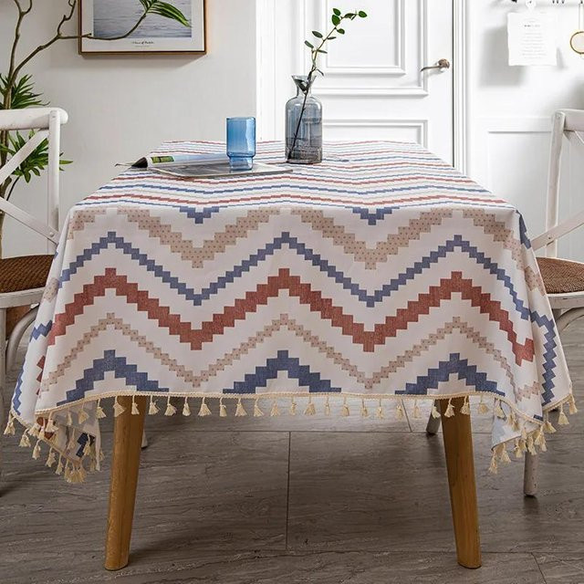 Wasserdichte Tischdecke mit geometrischem Streifenmuster von STOLZE ROSE, modern und waschbar, B/B: 90 x 90 cm - Bild 1