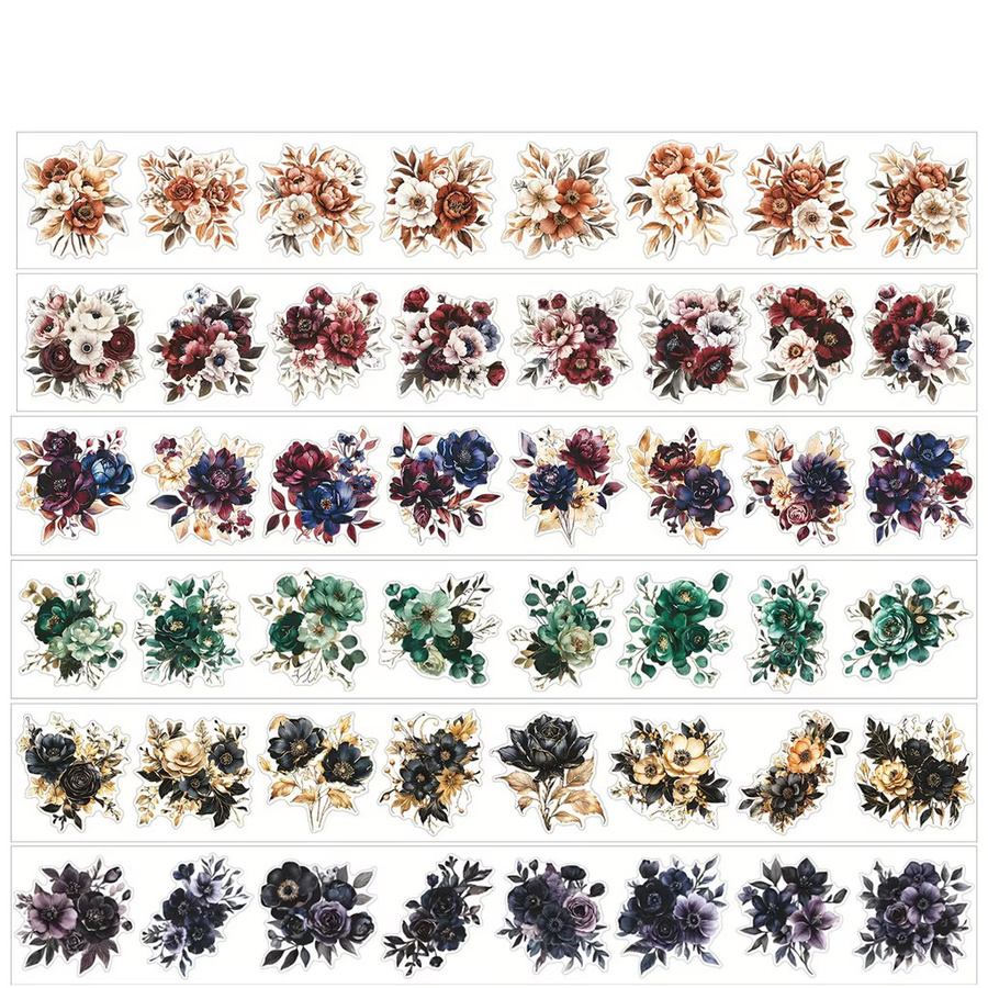 Journamm Vintage-Blumen Washi Tape aus PET für Scrapbooking und DIY-Dekoration, Mehrfarbig, Breite: 5 cm, Länge: 2 m - Bild 3