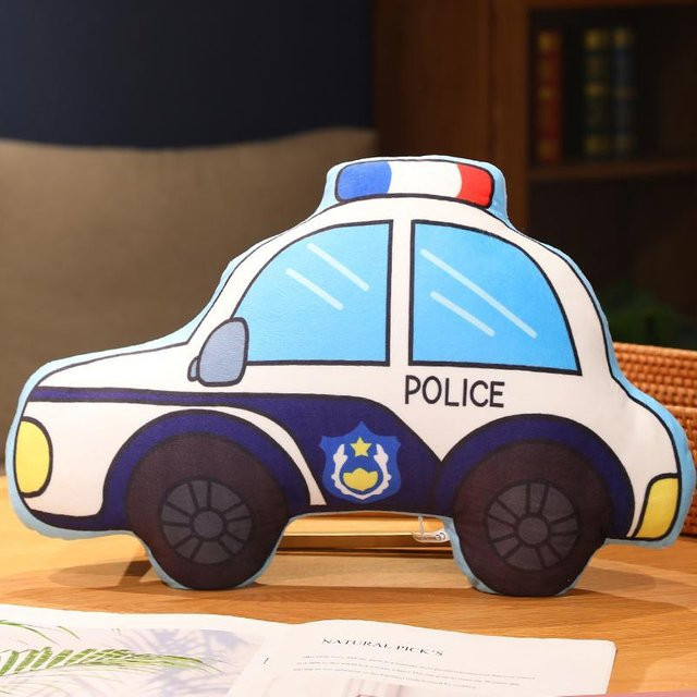 Gemütliches Kissen mit Cartoon Transport Serie Motiven für Kinder, bedrucktes Rückenkissen mit Flugzeug, Polizeiauto, Taxi und Motorrad, Mehrfarbig - Bild 1