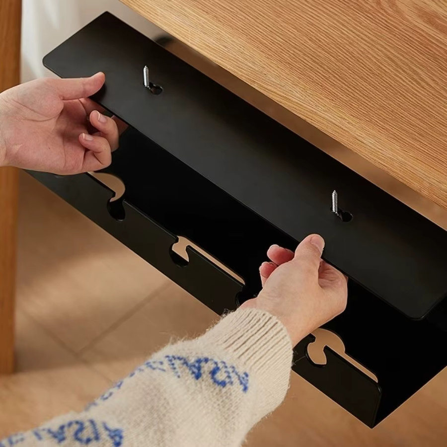Robustes Kabelmanagement-Rack aus Metall für unter den Schreibtisch, Kabel-Organizer und Steckdosenleistenhalter ohne Bohren, erhältlich in Schwarz oder Weiß - Bild 4