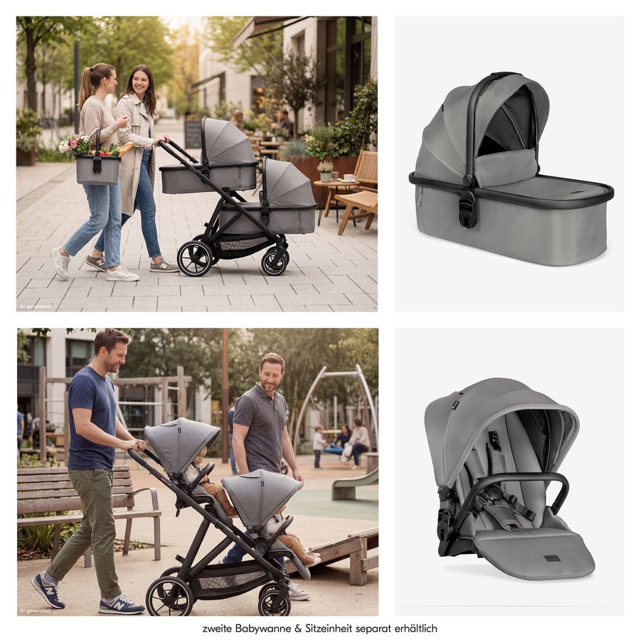 Hauck Kombi-Kinderwagen Grow N Care Set Geschwisterwagen in Grau - Bild 8