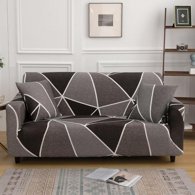 Elastischer Sofabezug mit geometrischem Karomuster in Grau für Sessel und Sofas - Bild 1