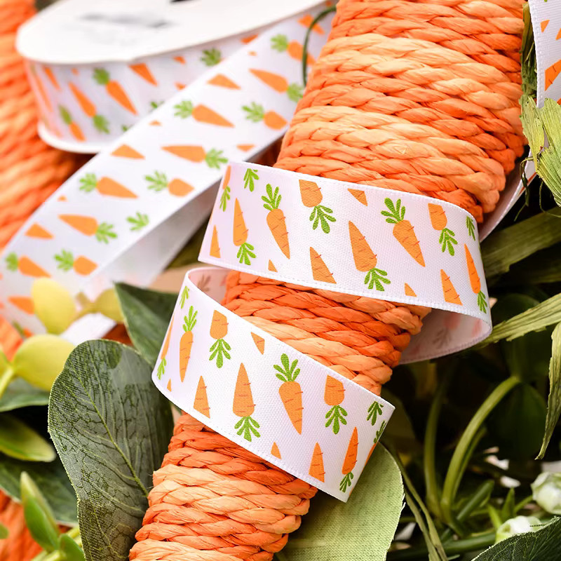 YAMA Osterband mit Kaninchen und Karotten für Geschenkverpackungen und Bastelarbeiten, 10 Yards, Mehrfarbig - Bild 3