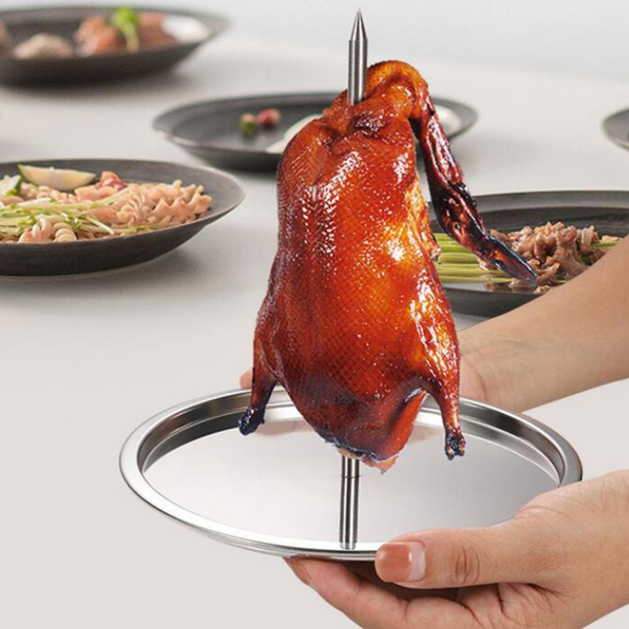 Edelstahl Brathähnchen Rack mit abnehmbarem Griff und Chassis als vertikaler Bratenrost und Grillplatte in Silber - Bild 3