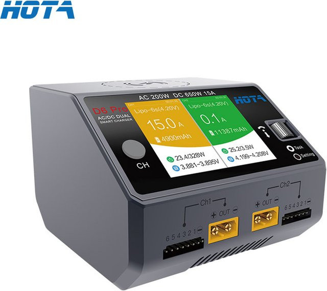 HOTA D6 Pro Smart Batterie Ladegerät und Entlader in Schwarz mit 200W AC und 2x325W DC für LiPo RC Drohnen Ersatzteile - Bild 1