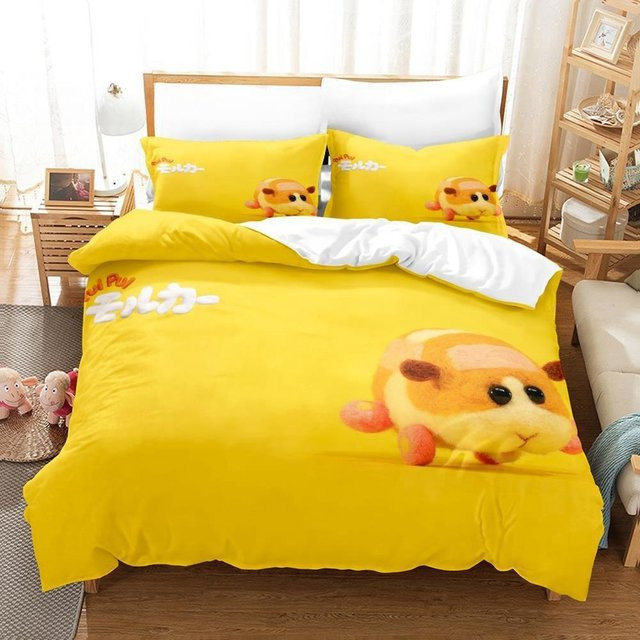 Pui Pui Molcar Bettwäsche Set mit 3D Anime Design in Gelb, bestehend aus Bettbezug und Kissenbezug, B/H: 135 x 200 cm - Bild 1