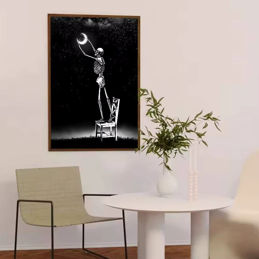 Selbstklebendes Wandkunst Poster Potdemiel Totenkopf-Liebe in Schwarz, Modernes Abstract Design, Rahmenloses Papierposter - Bild 3