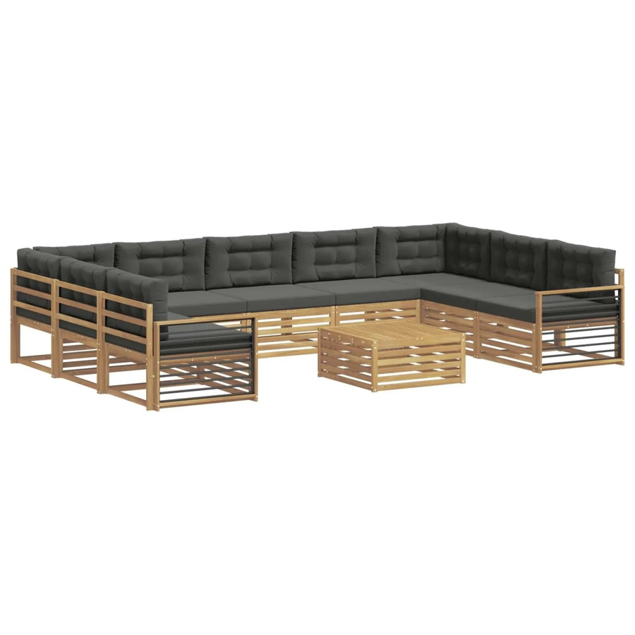 vidaXL Outdoor-Sofagarnitur aus Akazienholz mit Kissen, 10-teiliges Set, Weiß und Anthrazit - Bild 2