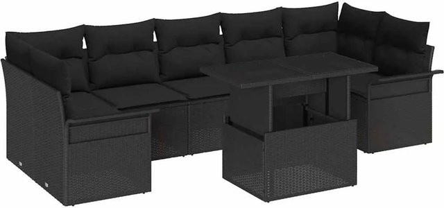 vidaXL Garten-Sofa-Set 8-teilig in Schwarz aus Poly-Rattan mit Kissen und L-Form - Bild 1