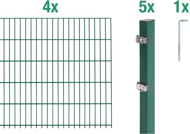 Metallzaun Doppelstabmatte Grund-Set aus Stahl, grün beschichtet, für die Bodenmontage, B/H: 4 x 1,4 m - Bild 1