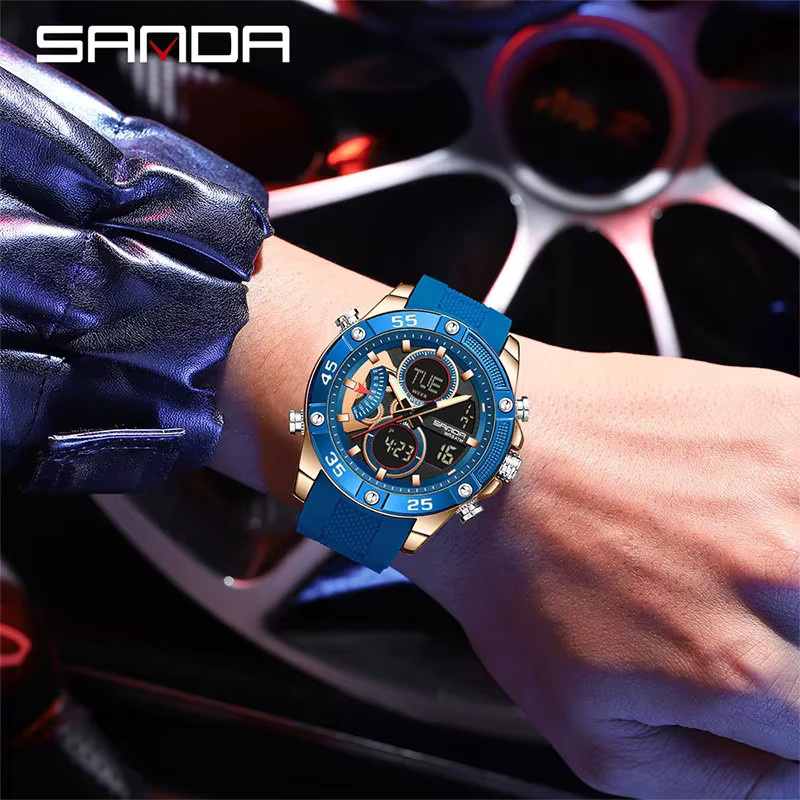 SANDA Digitaluhr, Chronograph, Herren, Schwarz, Silikon, 5 ATM - Bild 4