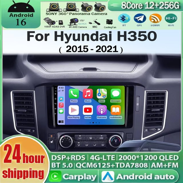 TIEYEZ Android 15 Multimedia Radio für Hyundai H350 (2015 - 2021) mit Android Auto, Carplay, GPS, WIFI und 4G in Schwarz - Bild 1