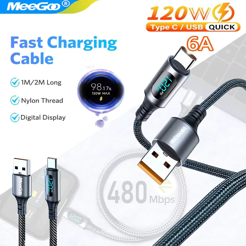 MeeGoo USB-A auf USB-C Ladekabel mit 120W Schnellladefunktion und LED-Digitalanzeige, geflochtenes Nylon für Xiaomi, Redmi, POCO und Samsung - Bild 4