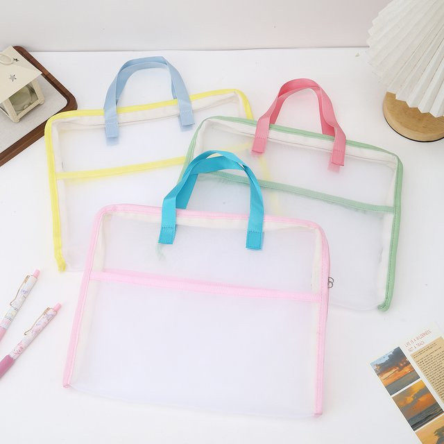 Transparente 3-lagige Netztasche mit Reißverschluss zur Aufbewahrung von Bürobedarf als tragbare Handtasche - Bild 1