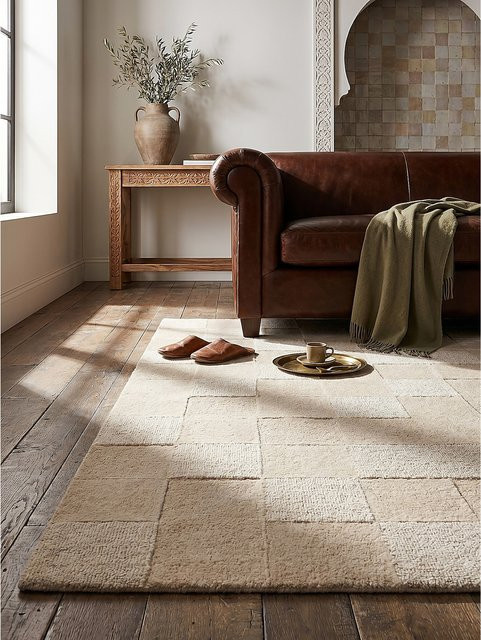 Wollteppich Kadima Design kariert in Natur und Beige mit High-Low-Effekt, B: 160 cm, T: 230 cm - Bild 1