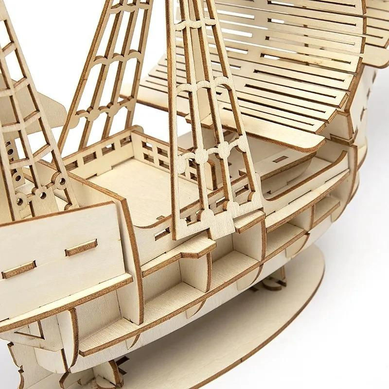 Fashnics 3D Holzpuzzle Segelschiff in Braun als maritimes Modell zum Selberbauen und zur Dekoration - Bild 5