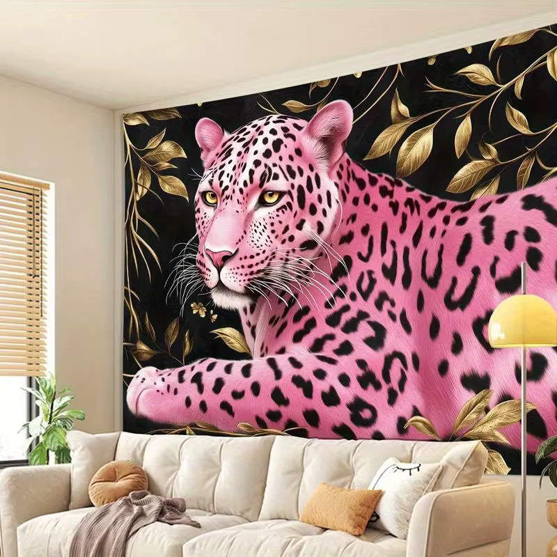 VIKAMA Wandteppich mit rosa Panther-Motiv im Retro-Stil, Textiler Wandbehang mit Animal-Print für dein Schlafzimmer oder Wohnheim, B: 60 cm, H: 40 cm - Bild 5